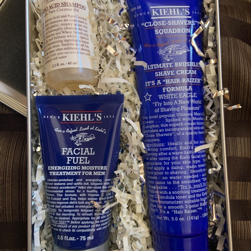 Kiehl's Men's Gift Set NIB Shaving cream, Face Fuel and Amino Acid Shampoo